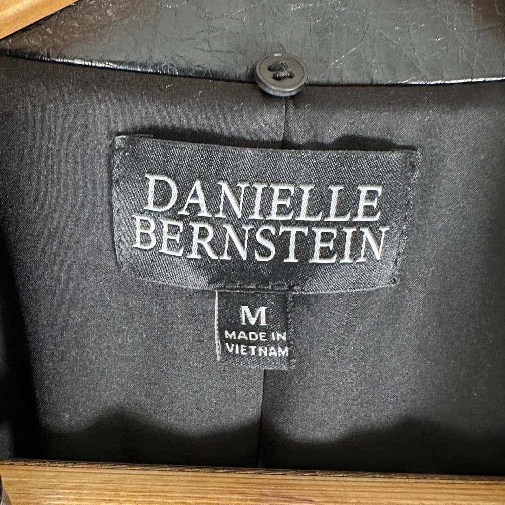 Danielle Bernstein Black Faux Leather Trench Coat Long Jacket Textured Vegan M - Picture 9 of 13
